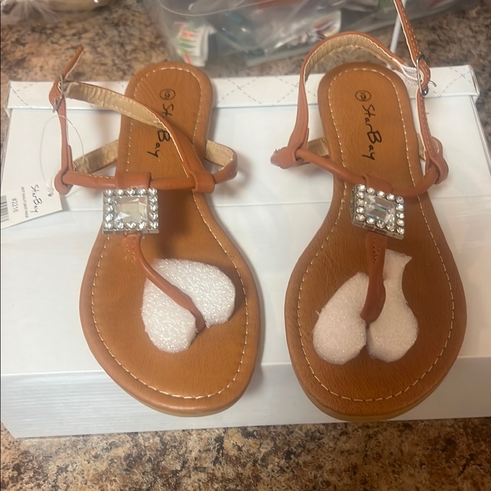 Brown Rhinestone Embellished Sandals